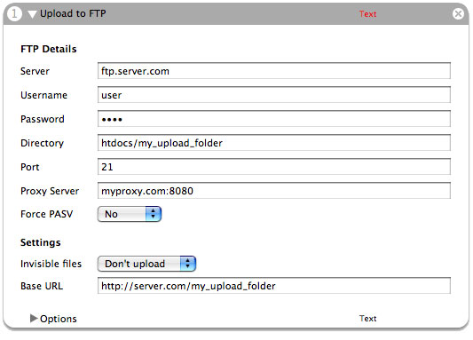Upload to FTP screenshot